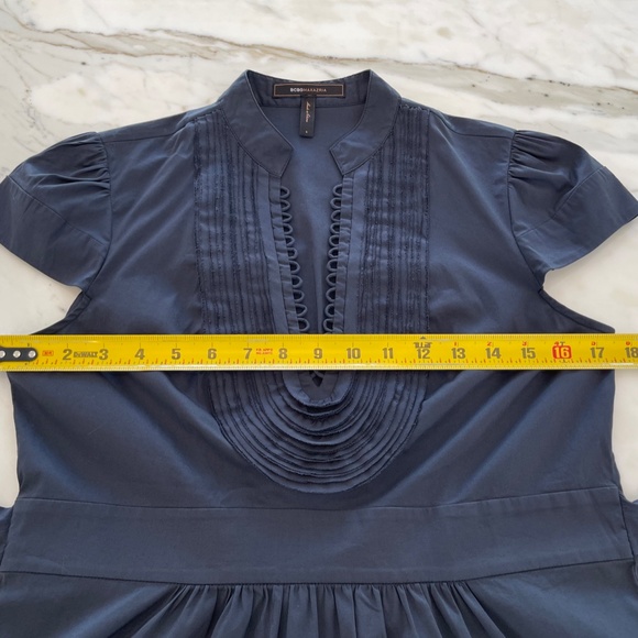 BCBG NAVY BLUE COTTON CAP SLEEVE BELTED COTTON TOP SMALL - Picture 11 of 16